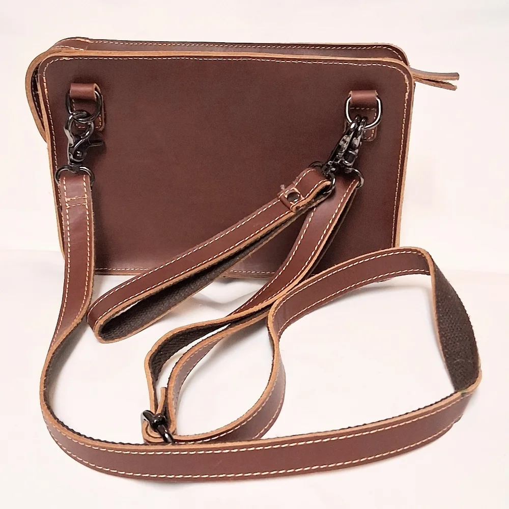 Handmade Brown Leather Men's Crossbody Wristlet Bag